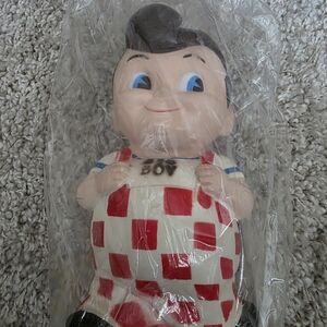 Vintage Boy Figure with Red Checkered Overalls
